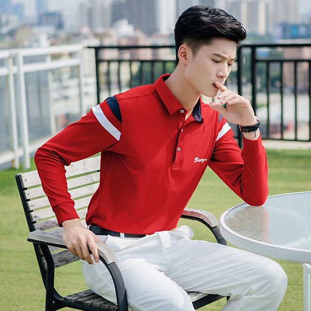  Men's White Fuchsia Dark Blue Long Sleeve Lightweight Polo Shirts Golf Attire Clothes Outfits Wear Apparel