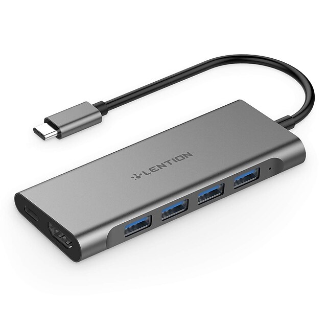  LENTION CB-TP-C35H أوسب 3.0 نوع C to HDMI 2.0 / Thunderbolt / USB 3.0 أوسب هاب 6 الموانئ سرعة عالية / مؤشر LED / دعم وظيفة توصيل الطاقة