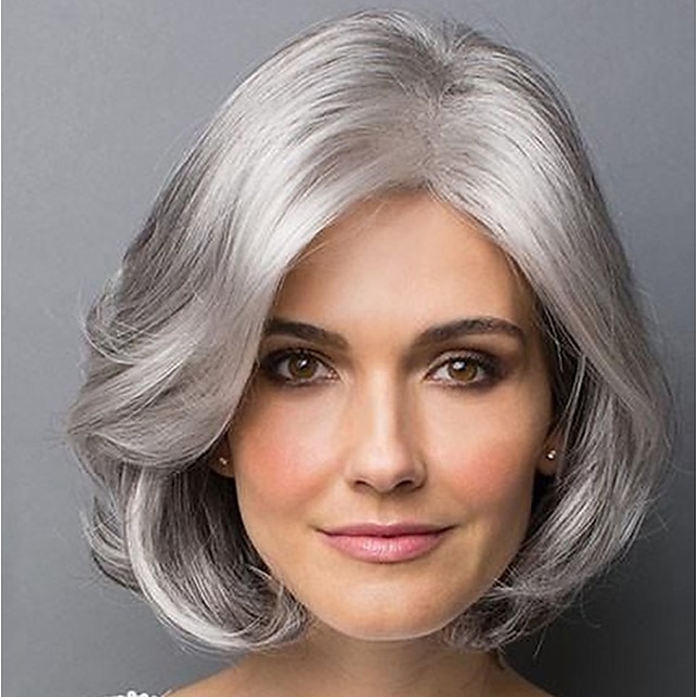 Beauty & Hair Wigs & Hair Pieces | Synthetic Wig Bangs Curly Bob Side Part Wig Short Grey Synthetic Hair 14 inch Womens Fashiona