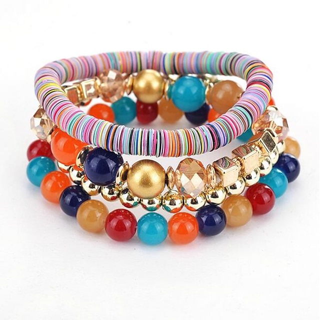  Perlenarmband Perlenbesetzt Mehrlagig Stapel Regenbogen damas Einzigartiges Design Retro Party Geflochten / Schnur Leder Armband Schmuck Weiß / Regenbogen Für Party Geschenk Valentinstag / Harz