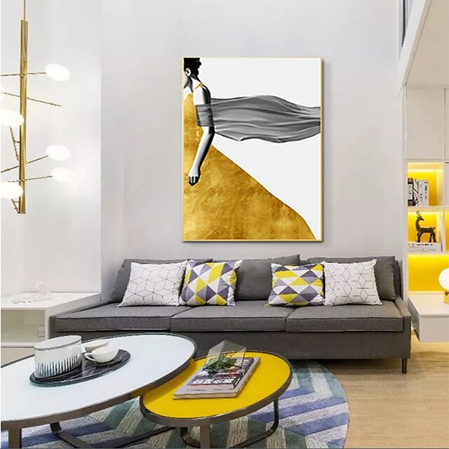  Framed Canvas Framed Oil Painting Yellow Dress People Framed Wall Art
