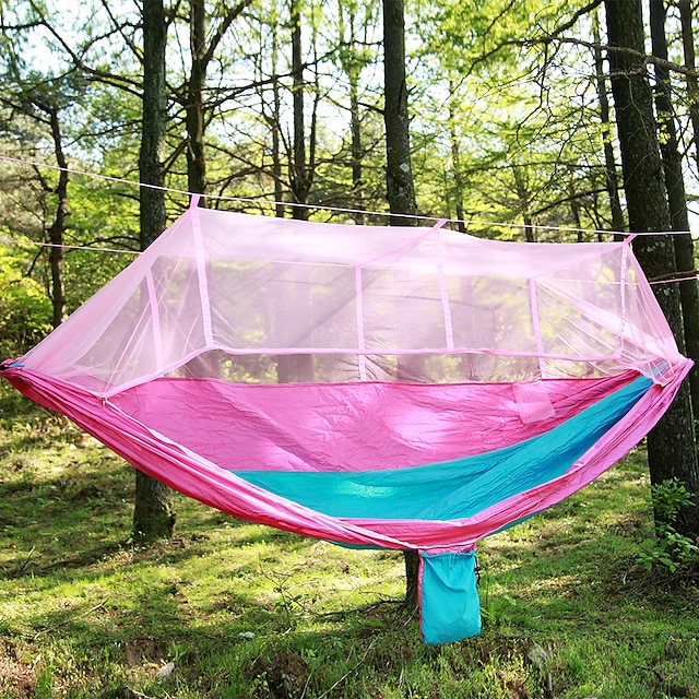  Hamac Camping cu Plasă de Țânțari În aer liber Portabil Anti Țânțar Ultra Ușor (UL) Parachute Nylon cu carabine și curele de copac pentru 2 persoane Camping & Drumeții Exterior Călătorie Hiacint+Gri