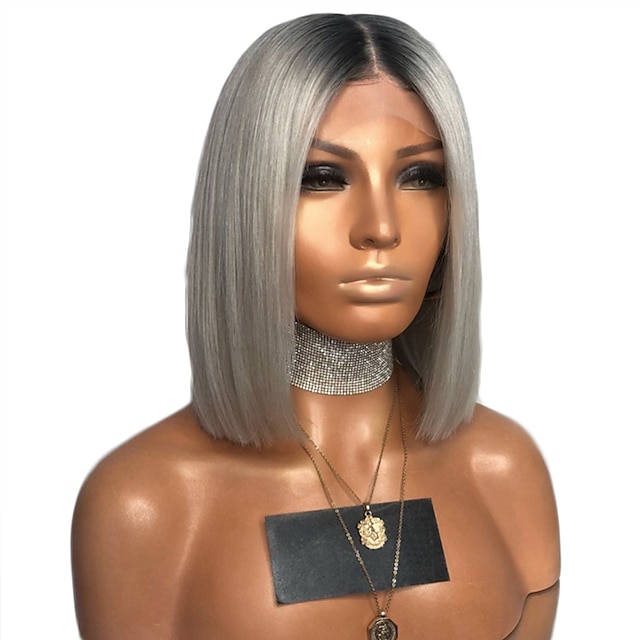 Beauty & Hair Wigs & Hair Pieces | Synthetic Lace Front Wig Straight Middle Part Lace Front Wig Short Grey Synthetic Hair 10-12 