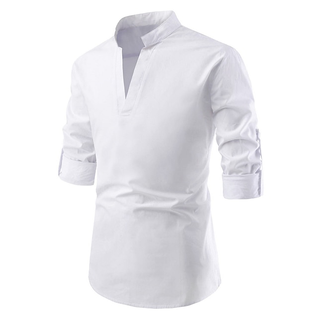 Mens Clothing Mens Shirts | Mens Shirt Solid Colored V Neck Tops White Black Red - UH51616