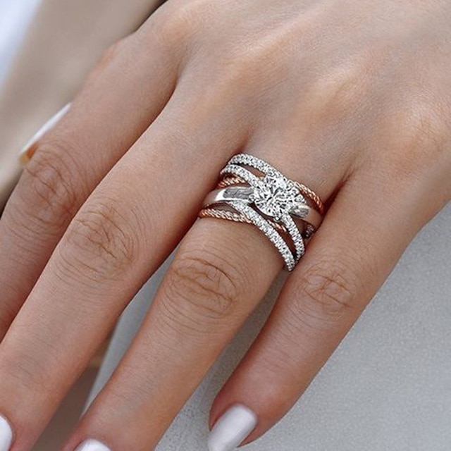  1個 婚約指輪 For 女性用 キュービックジルコニア ホワイト 結婚式 婚約 ゴールドメッキ 合金 ソリティア