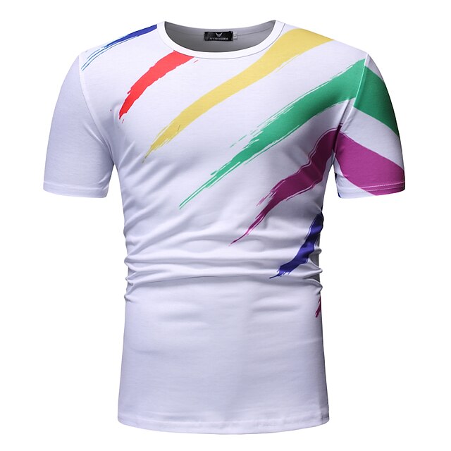 Men's T shirt Graphic Rainbow Print Tops White Black