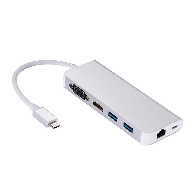  Type-C HUB  USB 3.0 Hubs 6 in 1 Type C Hub Type-C to HDMI VGA RJ45 Dual USB3.0 PD Charging Port Adapter Cable Converter for Laptop Macbook