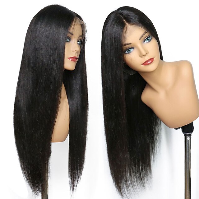  Human Hair Wig Medium Length Straight Side Part Party Women Best Quality Lace Front Brazilian Hair Women's Black#1B 18 inch 20 inch 22 inch