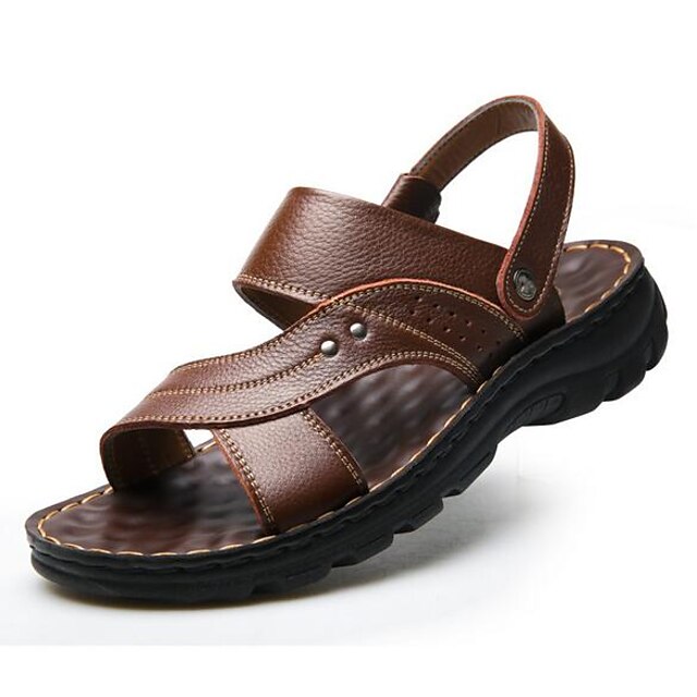  Men's Comfort Shoes Cowhide Summer Sandals Black / Brown / Coffee