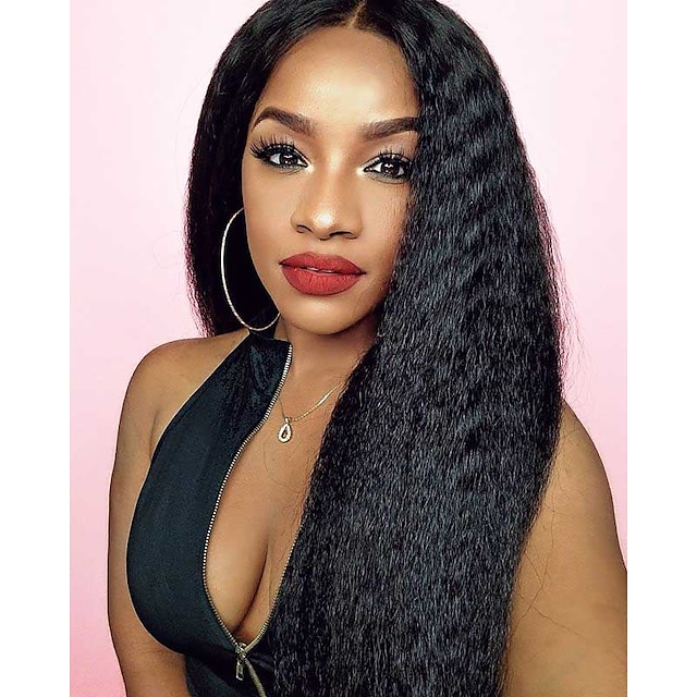  8A Human Hair Lace Wigs Kinky Straight Brazilian Hair 13*4 Lace Human Hair Wigs Pre Plucked Lace Front Wigs with Baby Hair for Black Women 130% 150% Density Glueless Human Hair Wigs