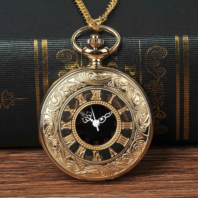 Pocket Watch for Men Roman Number Quartz Steampunk Pocket Watch Women Man Necklace Pendant Analog Quartz Vintage Large Dial Alloy Titanium 11