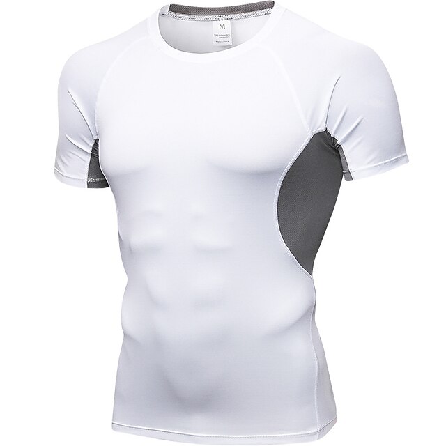  Men's Compression Shirt Yoga Top White Black Fitness Gym Workout Running Tee Tshirt Base Layer Short Sleeve Sport Activewear Breathable Quick Dry Lightweight High Elasticity Slim