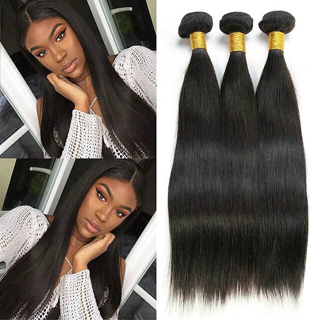  3 Bundles Hair Weaves Brazilian Hair Straight Human Hair Extensions Remy Human Hair 100% Remy Hair Weave Bundles 300 g Natural Color Hair Weaves / Hair Bulk Human Hair Extensions 8-28 inch Natural