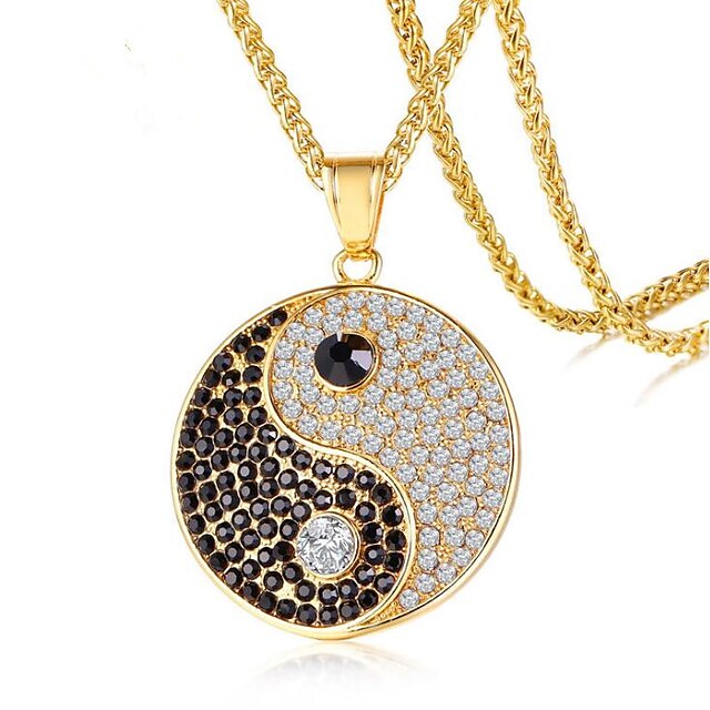  Hombre Zirconia Cúbica Collares con colgantes Clásico Suerte yin yang Moda Titanio Acero Plata Dorado 60 cm Gargantillas Joyas 1 PC Para Regalo Diario