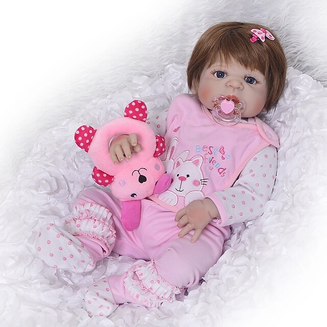  FeelWind 22 Zoll Lebensechte Puppe Baby Mädchen Wiedergeborenes Baby Doll Kinder /  Jugendliche Ganzkörper Silikon mit Kleidung und Accessoires für Geburtstags- und Festgeschenke für Mädchen