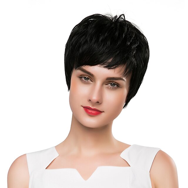  Synthetic Wig kinky Straight Natural Straight Pixie Cut Wig Short Natural Black Synthetic Hair 8 inch Women's Synthetic New Comfortable Black / African American Wig / Doll Wig / For Black Women