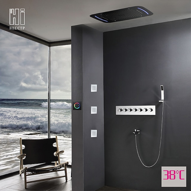  Set de ducha Conjunto - Ducha lluvia Moderno Cromo Colocado en la Pared Válvula Cerámica Bath Shower Mixer Taps / Latón