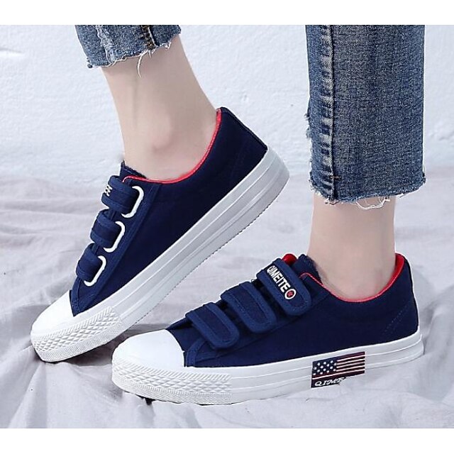  Women's Sneakers Spring Flat Heel Daily Canvas White / Black / Blue