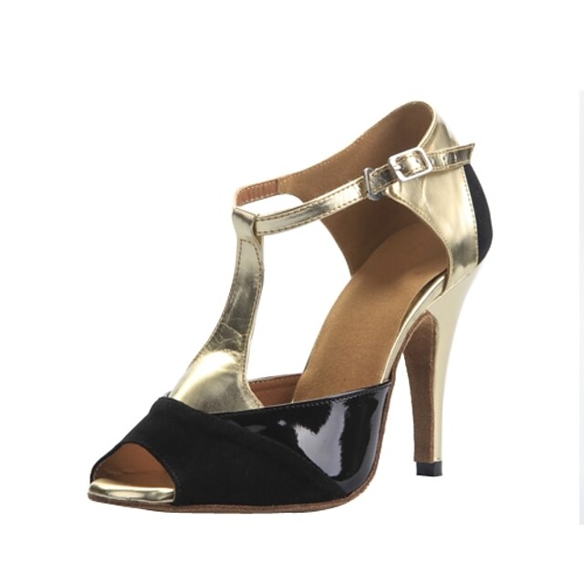  Pentru femei Pantofi Dans Latin PU Centură-T Călcâi Despicare Subțire superioară Personalizabili Pantofi de dans Negru și Auriu / Performanță / Piele