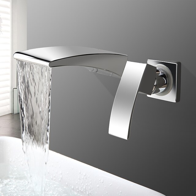  Lavandino rubinetto del bagno - Cascata Cromo Montaggio su parete Due / Una manopola Due foriBath Taps