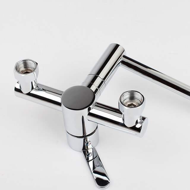 grifo de cocina de latón ， plateado de una manija, dos orificios