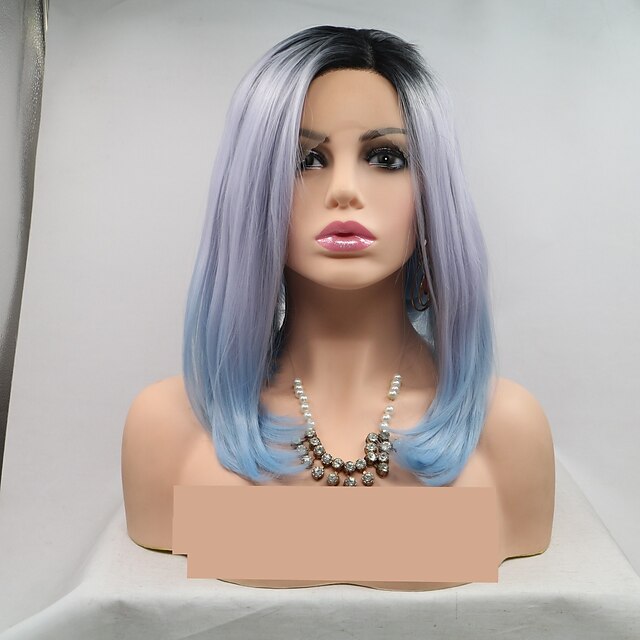  Synthetic Lace Front Wig Matte kinky Straight Bob Layered Haircut Lace Front Wig Short Black / Smoke Blue Synthetic Hair 24 inch Women's Cosplay Women Ombre Hair Blue Purple Sylvia