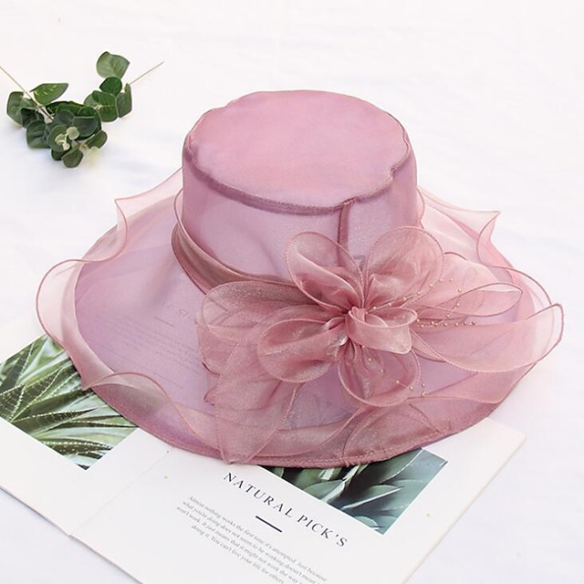 Straw Hat Vintage Style Elegant Tulle Organza Hats Headwear with Faux ...