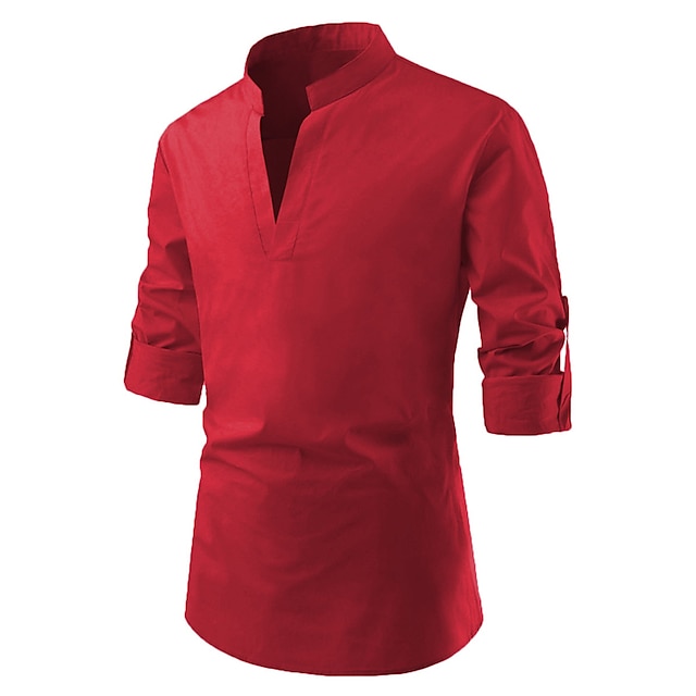 Mens Clothing Mens Shirts | Mens Shirt Solid Colored V Neck Tops White Black Red - UH51616