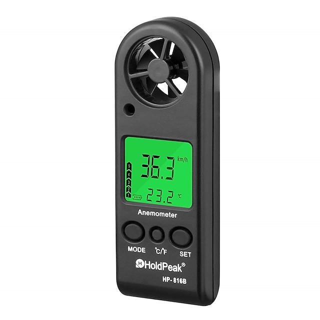  Digital Anemometer Handheld Wind Speed Meter Gauge HoldPeak HP-816B Air Flow Velocity Measurement Thermometer with Wind Chill and Backlight for Windsurfing Kite Flying Sailing Surfing