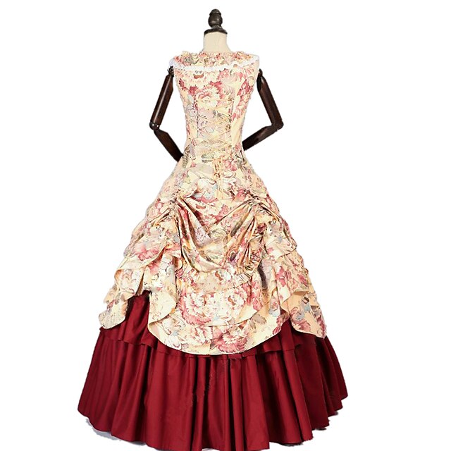  Princess Maria Antonietta Rococo Victorian Vacation Dress Dress Party Costume Costume JSK / Jumper Skirt Women's Cotton Costume Red / Beige Vintage Cosplay Masquerade Party & Evening Sleeveless Floor
