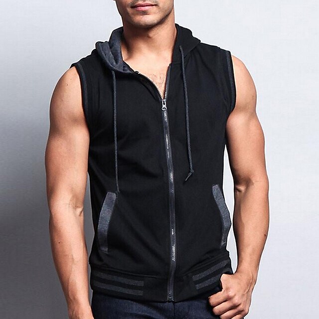  Men's Color Block Solid Colored Patchwork Tank Top Hooded White / Black / Blue / Brown