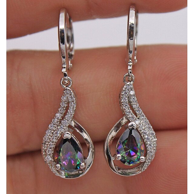  Women's Multicolor Opal Hoop Earrings Retro Vintage Elegant Earrings Jewelry Silver For Wedding Party Daily 1 Pair