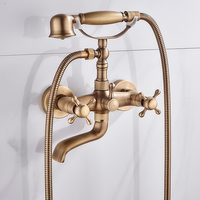 Bathtub Faucet,Wall Mounted Brass Rainfall Shower Mixer Taps Contain with Handshower and Cold/Hot Water2