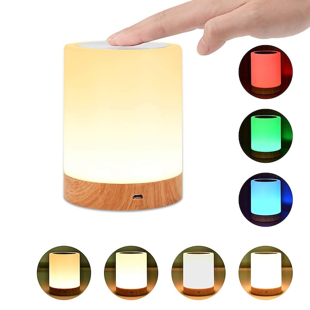  1pc USB 5V Night Light Touch Lamp for Bedrooms Living Room Portable Table Bedside Lamps with Rechargeable Internal Battery Dimmable 2800K-3100K Warm White Light Color Changing RGB