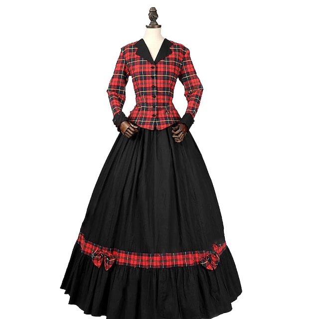  Princess Maria Antonietta Rococo Victorian Cocktail Dress Vintage Dress Dress Party Costume Costume Prom Dress Women's Cotton Costume Red+Black Vintage Cosplay Masquerade Party & Evening Long Sleeve