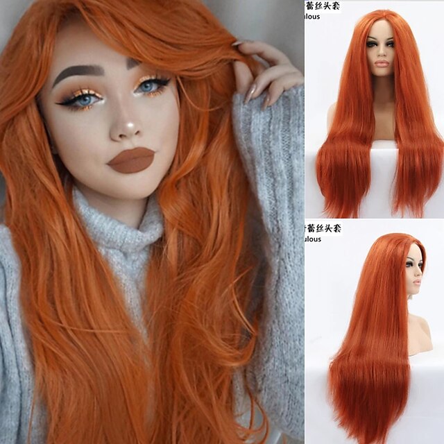  Synthetic Lace Front Wig Straight Straight Silky Straight Lace Front Wig Long Auburn Synthetic Hair 18-26 inch Women's Natural Hairline Middle Part Red