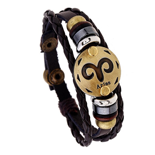  Men's Bracelet Braided Aries Punk Leather Bracelet Jewelry Brown For Gift Daily Festival
