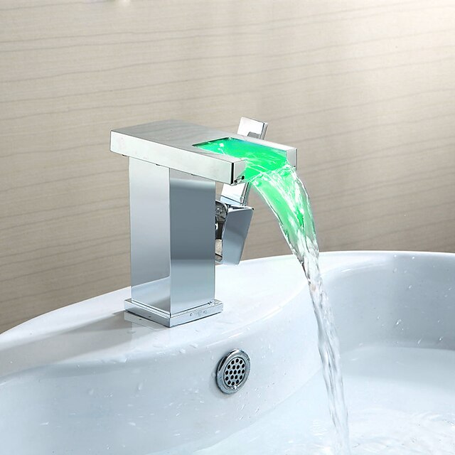  Bathroom Sink Faucet - Waterfall / LED Chrome Centerset Single Handle One HoleBath Taps