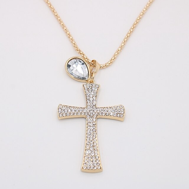  Women's Pendant Necklace Necklace Classic Pave Cross Unique Design Rock Fashion Gold Plated Chrome White Red 70 cm Necklace Jewelry 1pc For Carnival Holiday Club Birthday Festival / Long Necklace