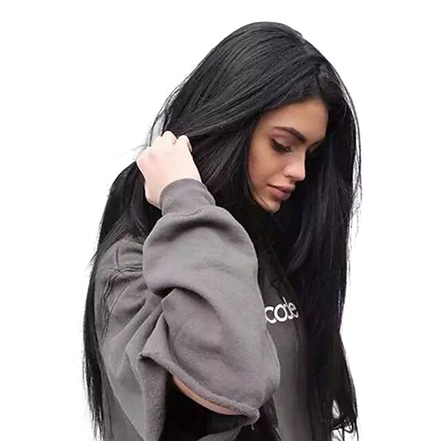  Synthetic Wig kinky Straight Natural Straight Middle Part Wig Long Brown Jet Black #1 Synthetic Hair 24 inch Women's Synthetic Natural Hairline Middle Part Black BLONDE UNICORN