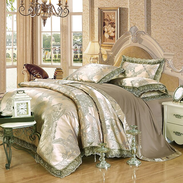  set copripiumino floreale lusso seta / misto cotone jacquard set biancheria da letto 4 pezzi floreale />800 re