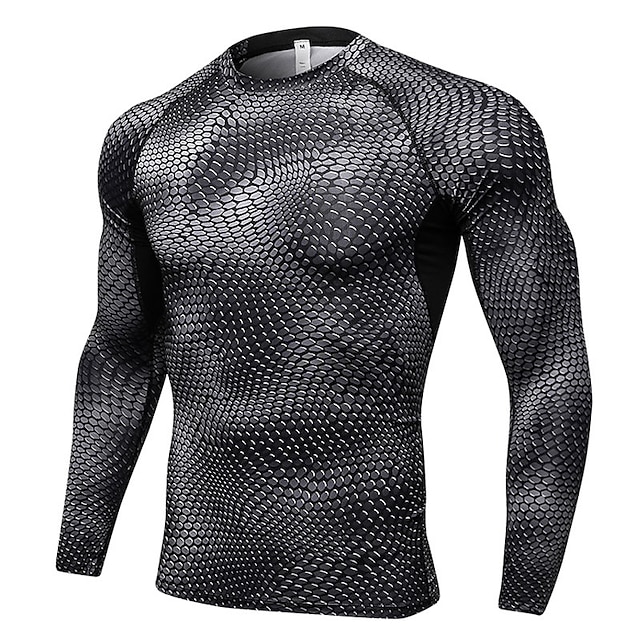  Men's Compression Shirt Running Shirt Long Sleeve Tee Tshirt Athletic Spandex Quick Dry Breathability Lightweight Fitness Gym Workout Running Sportswear Activewear Snakeskin White Red Blue
