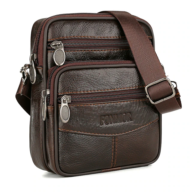 Men's Crossbody Bag Fanny Pack Belt Bag Cowhide Office Daily Zipper ...