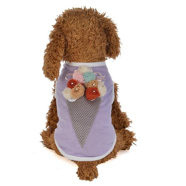  Dog Cat Vest Puppy Clothes Flower / Floral Ice Cream Stylish Ordinary Dog Clothes Puppy Clothes Dog Outfits Purple Pink Costume for Girl and Boy Dog Cotton S M L