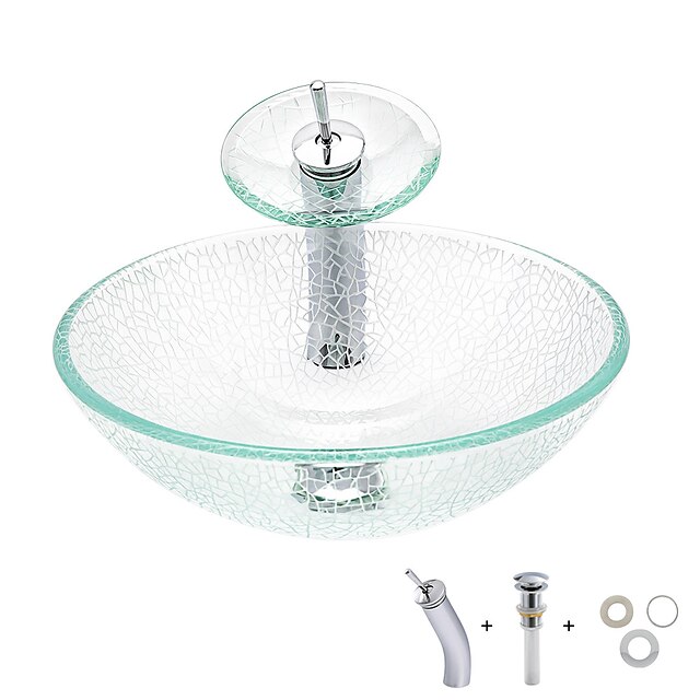  умывальник для ванной / монтажное кольцо для ванной / водосток для ванной Современный - Закаленное стекло Круглый Vessel Sink