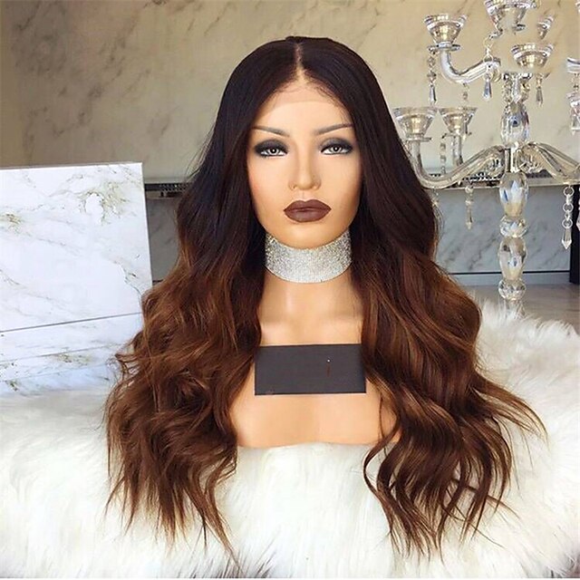  Synthetic Wig Deep Wave Middle Part Wig Long Black / Brown Synthetic Hair 28 inch Women's Color Gradient Dark Brown
