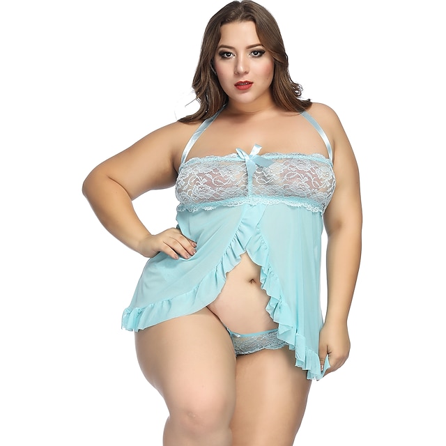  Plus Size Polyester Robes Sexy Solid Colored Valentine's Day Lace