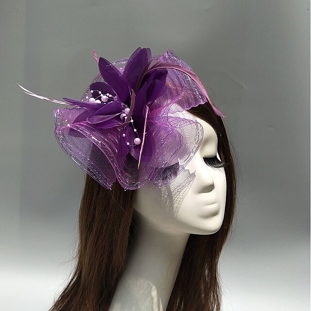  Net Fascinators / Headdress / Headpiece with Feather / Flower / Trim 1 Piece Wedding / Special Occasion Headpiece