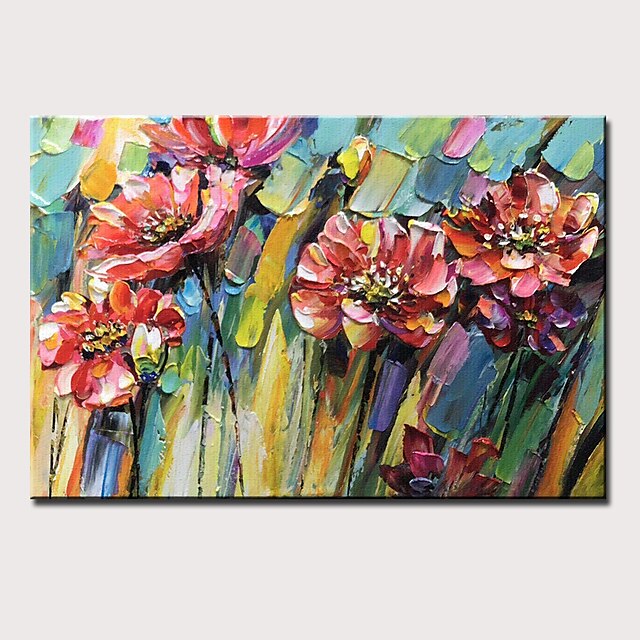  Oil Painting Hand Painted Horizontal Still Life Floral / Botanical Modern Stretched Canvas