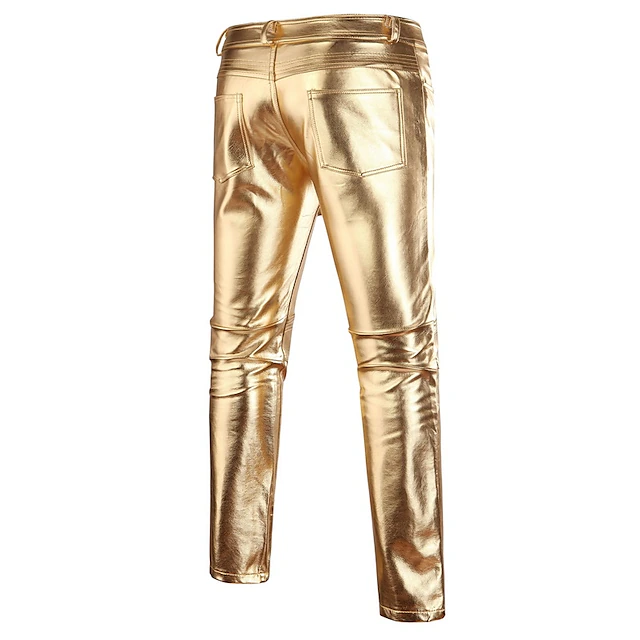 Men's Skinny Trousers Faux Leather Pants Straight Leg Solid Colored ...